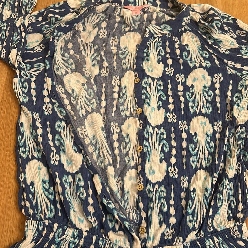 Lilly Pulitzer Elsa Indigo Blue Get in Line Long Sleeve Romper Women’s Size XS - Picture 10 of 16